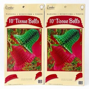 VTG 90s Eureka 10" Honeycomb Christmas Tissue Bells 2 Sealed Packs 4 Total NOS